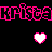 Pixelated pink text "KRISTAKRISTA" with two pixel hearts on black background, part of a 2-frame animated contact sheet.