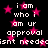 Black background with pink stars and repeated white text reading "i am who i am ur approval isnt needed" in pixelated font.