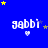 Blue background with repeated white text 'gabbi' and small hearts, surrounded by yellow and blue stars in various positions.
