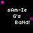 Pixelated text 'sAm-Ie G's BaNd!' in white with pink and purple stars on black background, animated star positions.