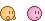 Pixel art animation of two round characters alternating positions and expressions on a gray background.