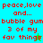 Pixelated text on colored backgrounds with small animated elements in two