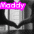 A grayscale heart-shaped icon with pink text overlays reading 'Maddy', 'and', and 'Morgan' in different positions across the image.