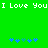 Green background with white text "I Love You" repeated twice at top, blue and green star-like shapes arranged in two groups below.