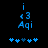 Blue pixelated text and symbols on black background with animated star-like shapes changing position.