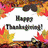 Animated icon with autumn leaves, a cornucopia of fruits, and text reading 'Happy Thanksgiving!' and 'Happy Turkey Day!!' on orange and white backgrounds.