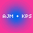 Four identical circular icons with pink-to-blue gradient backgrounds display white pixelated text 'AJM + KPS' in a