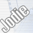 Two animated frames of a stylized text icon showing the name 'Julie' in different states against a light blue striped background.