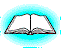 Animated sequence of an open book icon with pages flipping through six distinct states against a light blue circular background.