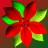 A static pixelated image of a red poinsettia flower with green leaves against a dark background.