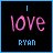 Pixelated icon with black background, blue border, and text elements showing 'love' in pink and 'RYAN' in light blue.