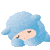 Four pixelated blue sheep-like figures with closed eyes and light skin, arranged in a on gray background