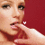 A four- shows a person with light skin and dark eyes touching their lips, each displaying different hand positions against red backgrounds