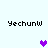 Pixelated text 'Yechunw' appears in four corners with three purple heart icons on a light background.