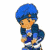 Pixelated cartoon character with blue hair and clothing holding a backpack on left, green text logo "Original Icons .com" on dark green background right.
