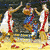 Animated sequence showing basketball players in action on a court with visible hoop and backboard.