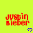 Red pixelated text 'justin bieber' on bright yellow background with blue heart symbols, some frames show slight vertical displacement of the text.