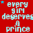 Red background with repeated light blue text 'every girl deserves a prince' and small stars, some frames show gray rectangle on right edge.