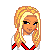 Pixel art cheerleader icon with red/black/white uniform, pom-pom, and "Born to Cheer" text on black background.