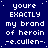 Blue background with white pixelated text repeating 'you're EXACTLY my brand of heroin -e.cullen-' in a pattern, one showing gray