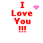Red pixelated text "I Love You !!!" with a pink heart and scattered dots in four variations.