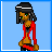 Pixel art contact sheet showing a 9-frame animation of a character with black hair and red jacket, featuring heart symbols and evolving text "MY LOVE IS LIKE HO" across frames.