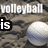 Pixelated image with volleyball text, two white balls on a textured background, and 'is LIFE' in black boxes.