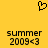 Yellow background with black pixelated heart symbol above two identical text blocks reading 'summer 2009<3' in lowercase letters.