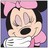 Pixelated cartoon character with large round ears, pink bow on head, black nose, and white outfit against purple background.