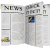 A newspaper-themed icon with 'NEWS' and 'CHECK IT OUT!' text, a blue and yellow logo, and a gold bar, displayed in multiple orientations.