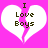 Two identical pixelated heart shapes with a vertical crack, each containing text on a bright pink background.
