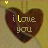 Brown heart-shaped pendant with 'i love you' text on yellow background, animated small yellow hearts floating upward.