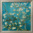 Pixelated artwork depicting a tree with white flowers against a blue sky, framed by light gray borders.