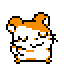 Pixelated orange and white hamster-like character with closed eyes and a smiling mouth in nine positions, each showing slight pose variations