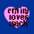 Four pink heart-shaped icons with brown text reading 'emily loves isach' on a blue background, each with distinct pixelation levels.