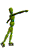 A 3x3 contact sheet of nine animated frames showing a green stick figure performing various poses and movements against a white background.