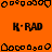 Pixelated orange background with repeated black text 'K·RAD' and scattered pixel shapes, including a gray rectangle on the right side.