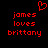 Red pixelated text on black background reads 'james loves brittany' with a red heart symbol above the left side of the text.