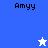 Pixelated icon with 'Amyy' text on four colored backgrounds, featuring a white star and blue star in different positions.