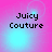 Pixelated text 'Juicy Couture' on a pink-to-cyan gradient background with shifting light effects.