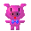 A 4x4 grid of pixel art frames showing a pink pig mascot with blue bow tie in various poses and expressions against gray background.