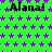 Green background with purple star pattern and repeated black text 'Alana!' in three