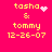 Yellow pixelated text on bright pink background shows 'tasha & tommy 12-26-07' with animated heart and sparkle effects replacing static dots.