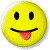 Static yellow smiley face icon with black eyes, a curved mouth, and a pink tongue sticking out against a white background.