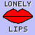 A split-screen pixel art buddy icon with a light purple left side featuring red lips and text, and a dark green right side displaying green text.