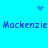 Blue background with pixelated text and symbols, featuring repeated 'Mackenzie Mackenzie' text and heart/star-like shapes.