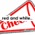 Red and white triangular shape with text 'red and white...' above red 'Chow' lettering, gray 'CHEER' block below.