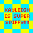 Red pixelated text 'KAYLEIGH IS SUPER SPIFFY!!!!' on a yellow and blue checkered background with a star pattern.