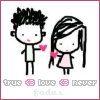 A static cartoon image of two stick-figure characters holding hands, with a pink heart between them and text below reading "true love never fades." The background is white with a pink border.