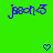 Blue pixelated text 'jboon-5' on bright green background with two blue heart icons below.
